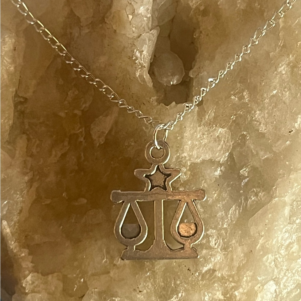 Sterling Silver Libra Zodiac Scales Boho Pendant On 19in Chain Necklace -New - Picture 5 of 7